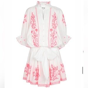 NWT Juliet Dunn Dress Blouson Mini in White Hot Pink